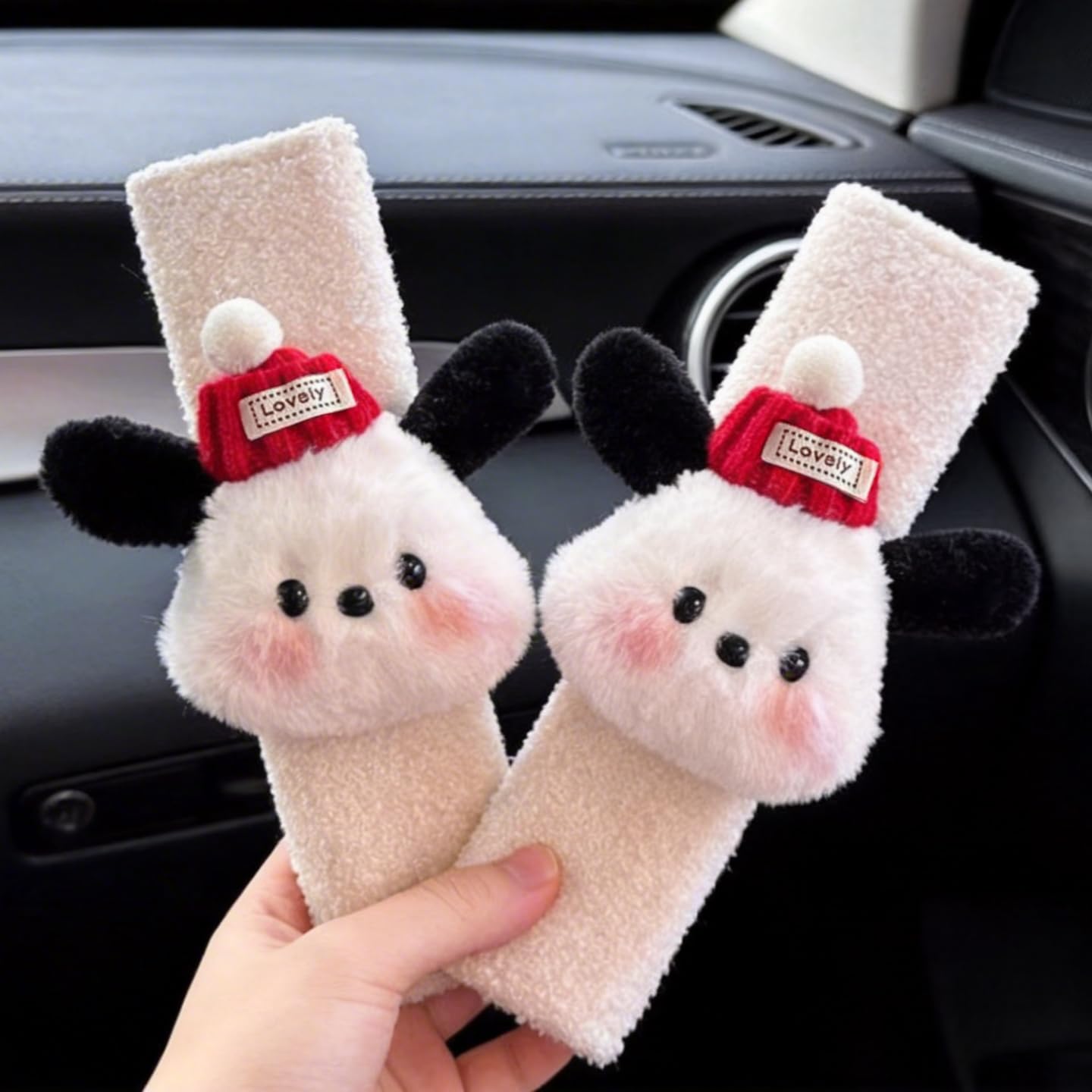 Zigihos 2 PCS Seat Belt Cover Pad, Cute Kawaii Animal Dog Seatbelt Covers for Kids and Adults, Winter Plush Fluffy Soft Seat Belt Cover, Cartoon
