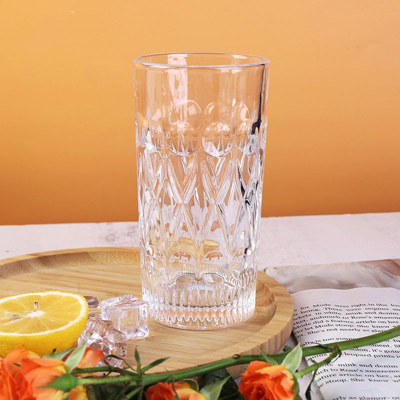 Image of WRINGO 350 ML Water Glasses Transparent Long Glass | Highball Glasses | Juice Glass | Plaza Tumbler Set of (6) (WR-11)