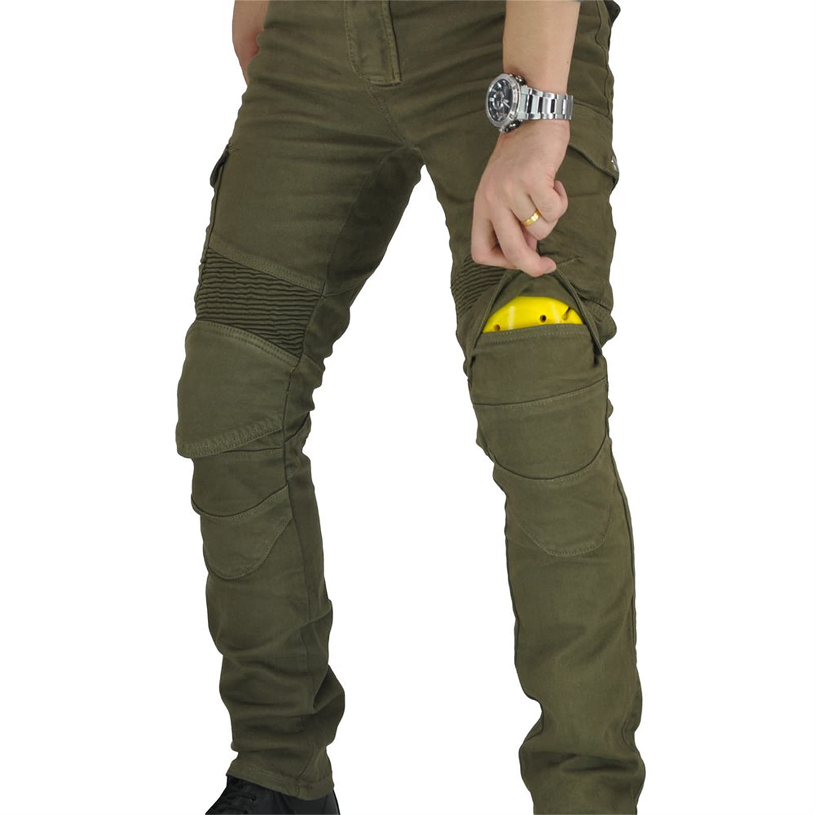 Męskie Spodnie motocyklowe, Moto Dżinsy z odpinanymi kolanami Cienka Ochrona Aramid Oddychająca Tkanina Motorcycle Biker Pants (Khaki,XS)