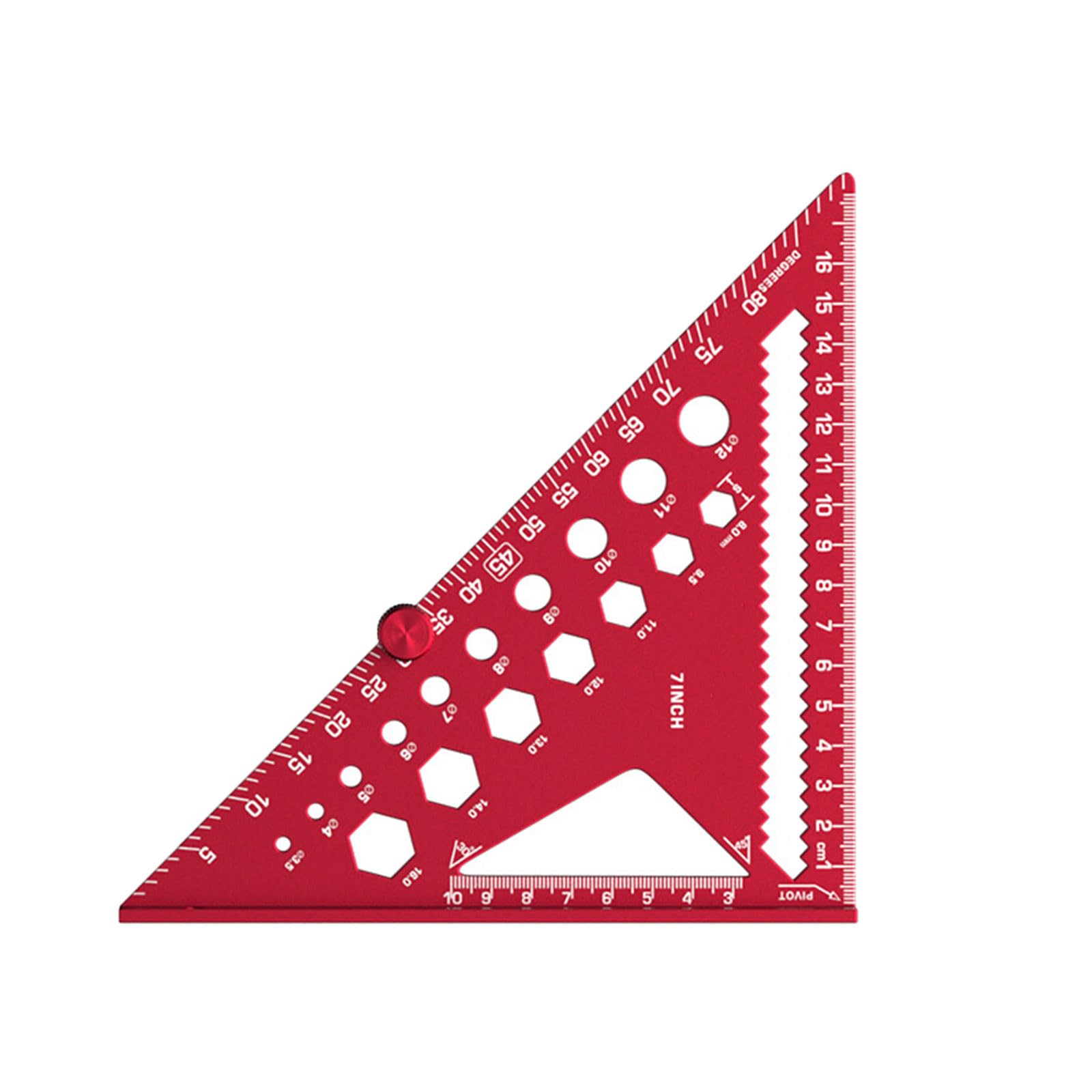 YHAILI 7 Inch Red Aluminum Alloy Triangular Ruler Multifunction Marking Tool For Woodworking Measurement And Angled Calculation