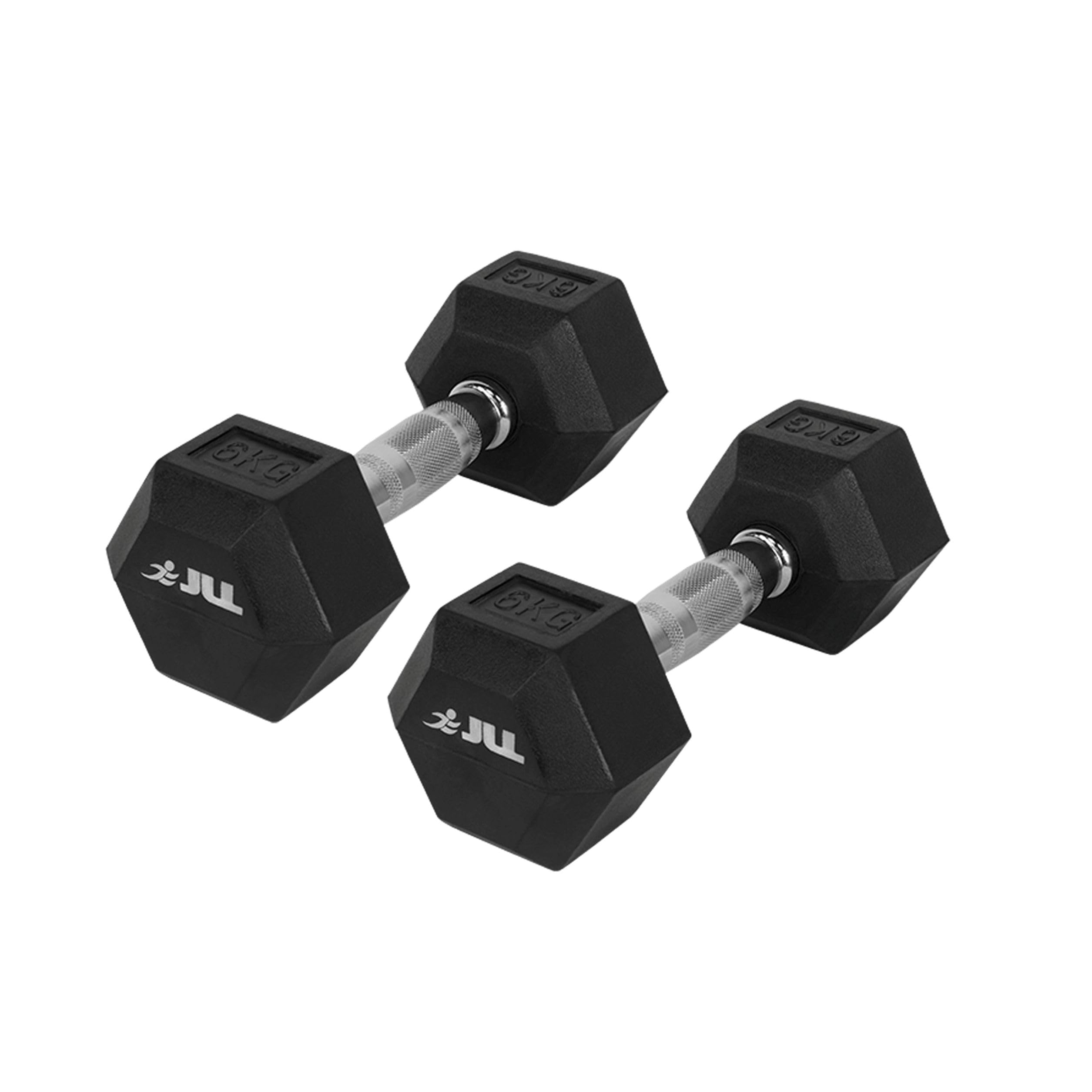 JLL Hex Dumbbell, Heavy Duty Rubber Commercial Dumbbell, Full Body Workout for Home Gym Exercise, Knurled Chrome Handle, Sold in Pairs - 6 KG