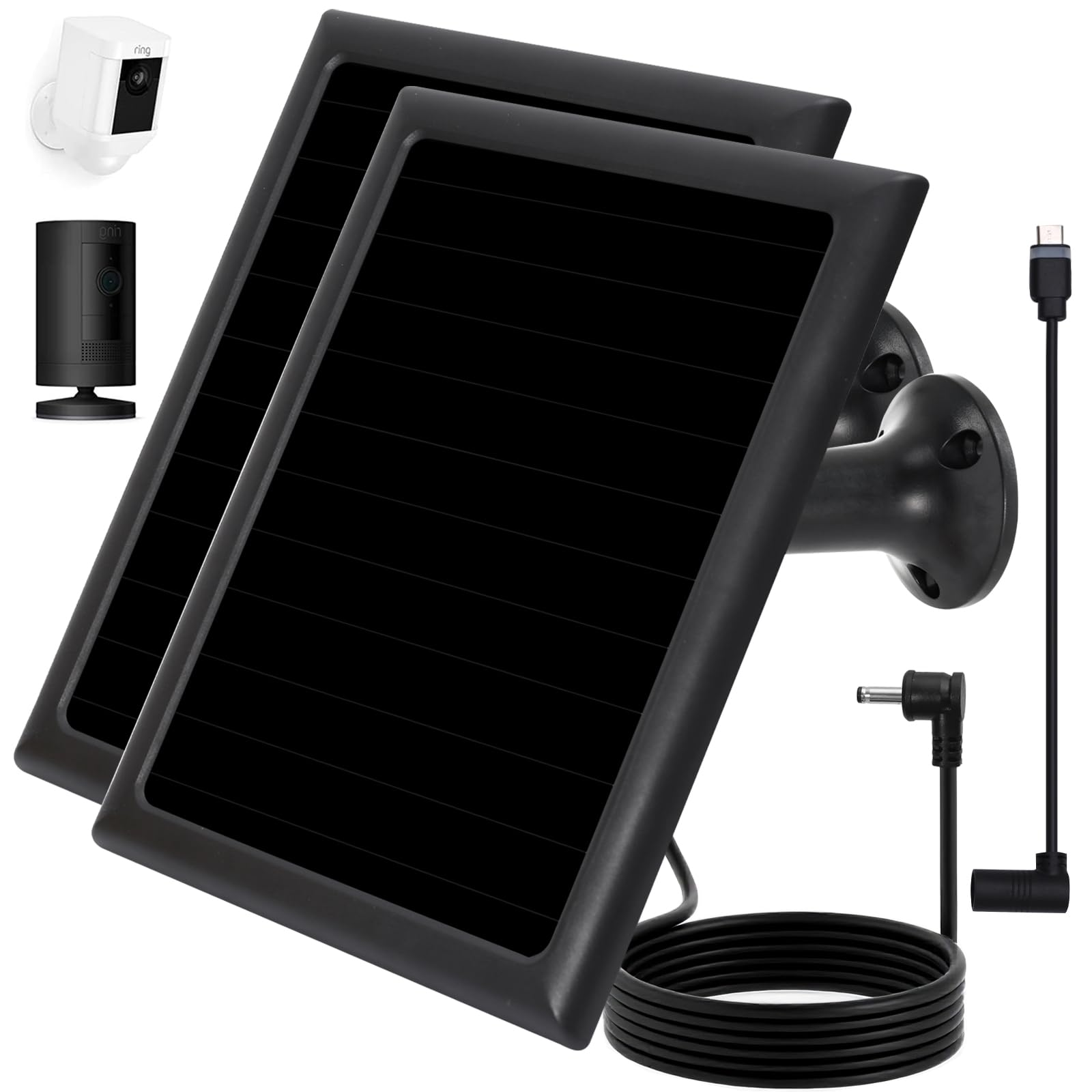 Ładowarka do paneli słonecznych do kamery Ring, kompatybilna z akumulatorem Ri ng Stick Up Cam, Ring Spotlight Plus/Pro, Ri ng Stick Up Pro, wodoodporna 6 w 5 V (czarna, 2 szt.)