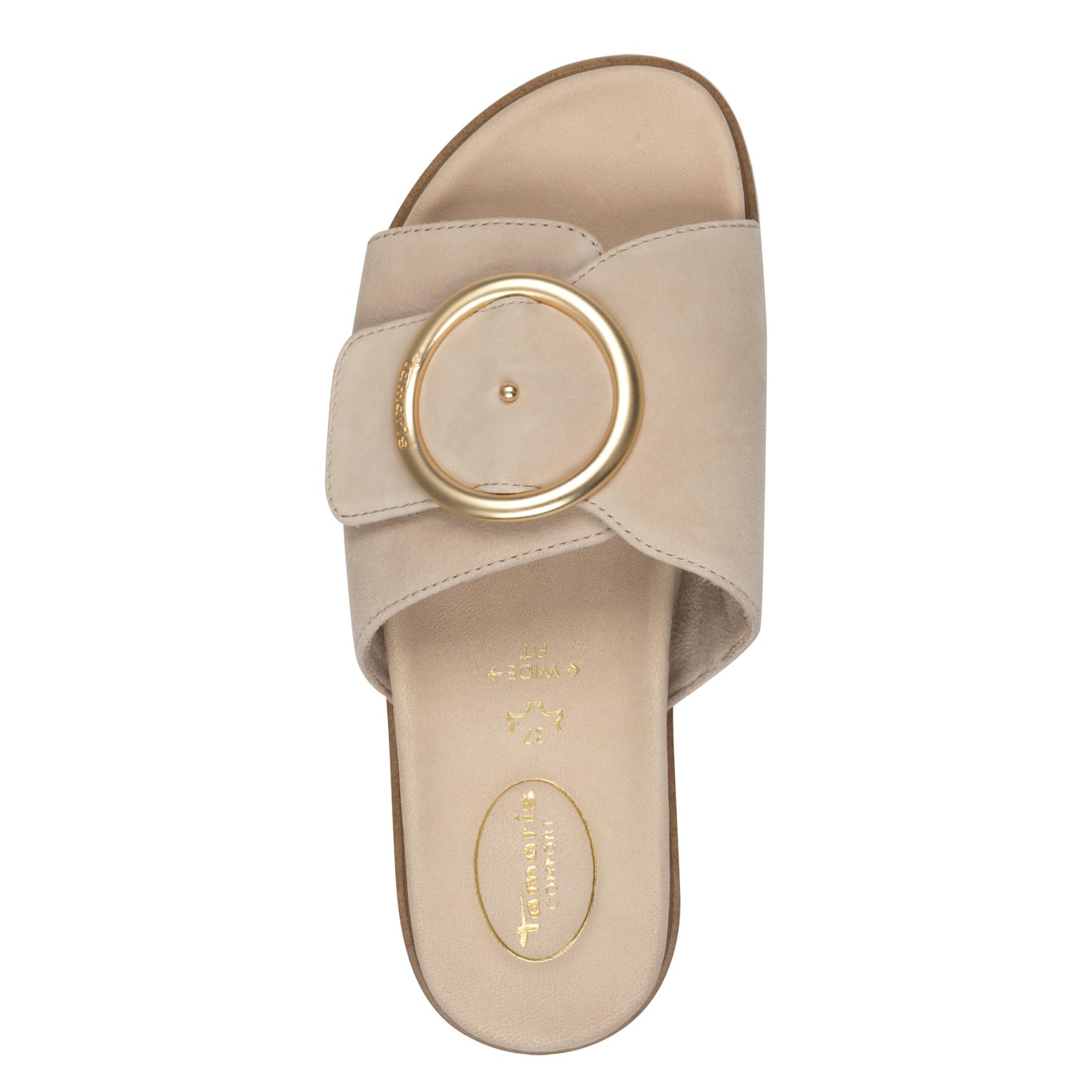Tamaris Damen Wide Fit Pantoletten flach mit Klettverschluss und Schnalle