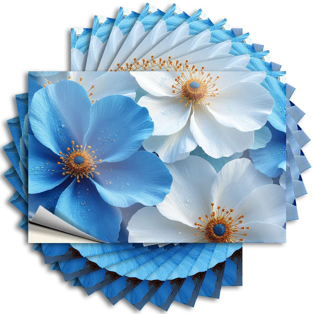Tattoos Plastic Men Garage Blue and White Flowers with Water Droplets. - No Residue Decals for Dart(12X18CM)