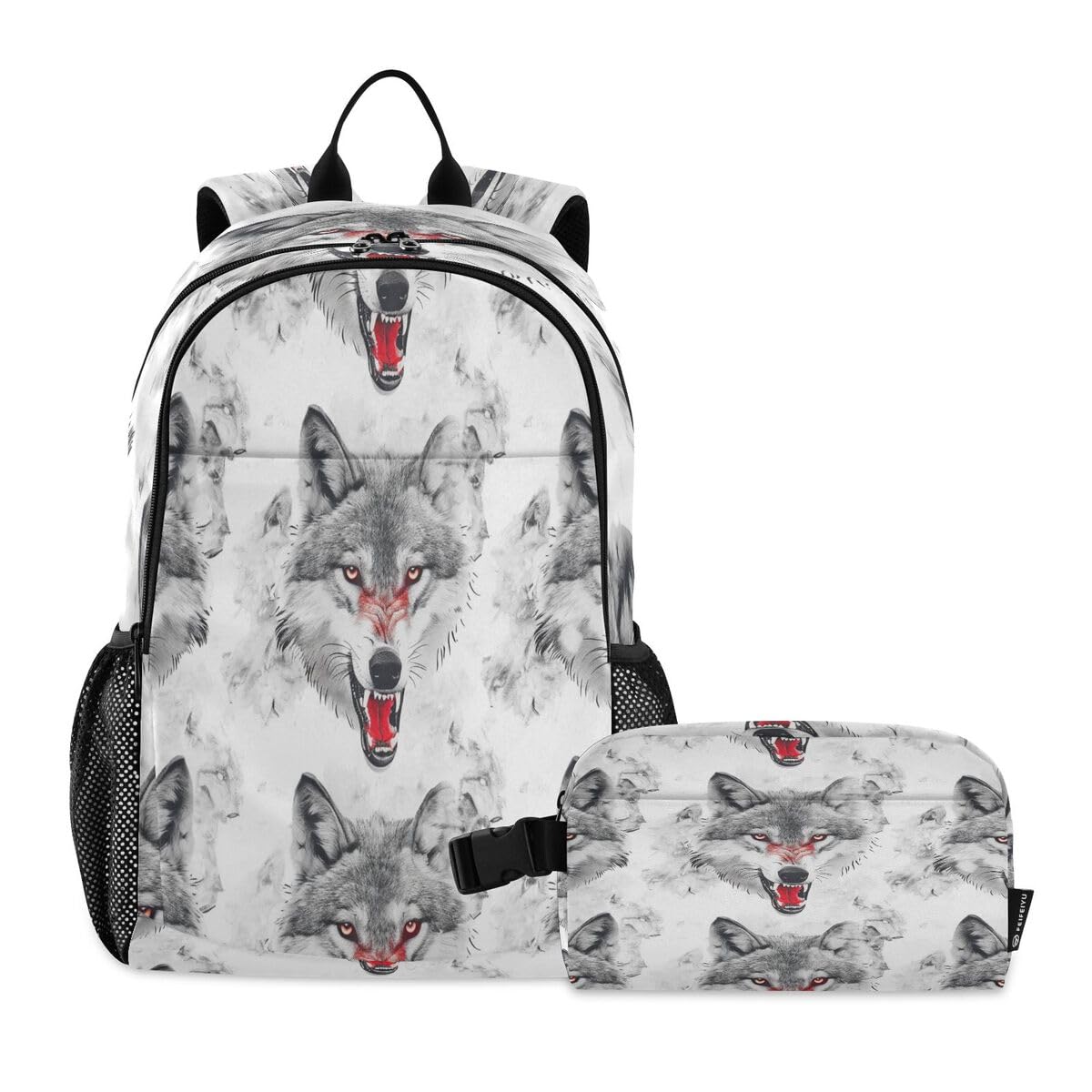 Sac à dos à déjeuner Mnsruu Red Eye Wolf anti-fuite et confortable pour écoliers