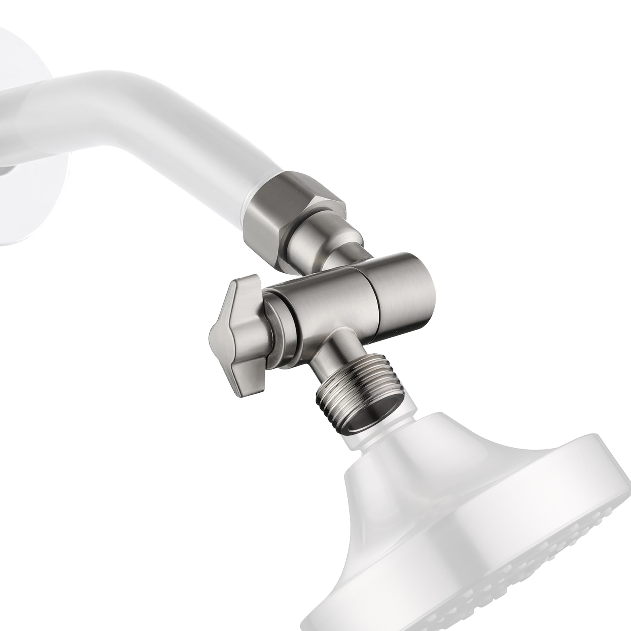 Shower Head Elbow Adapter, Brushed Nickel 360° Adjustable Shower Head Adapter, Wall Mounted Shower Arm Connector, Shower Arm Extention for Fixed and Rain Shower Head, SE002BN