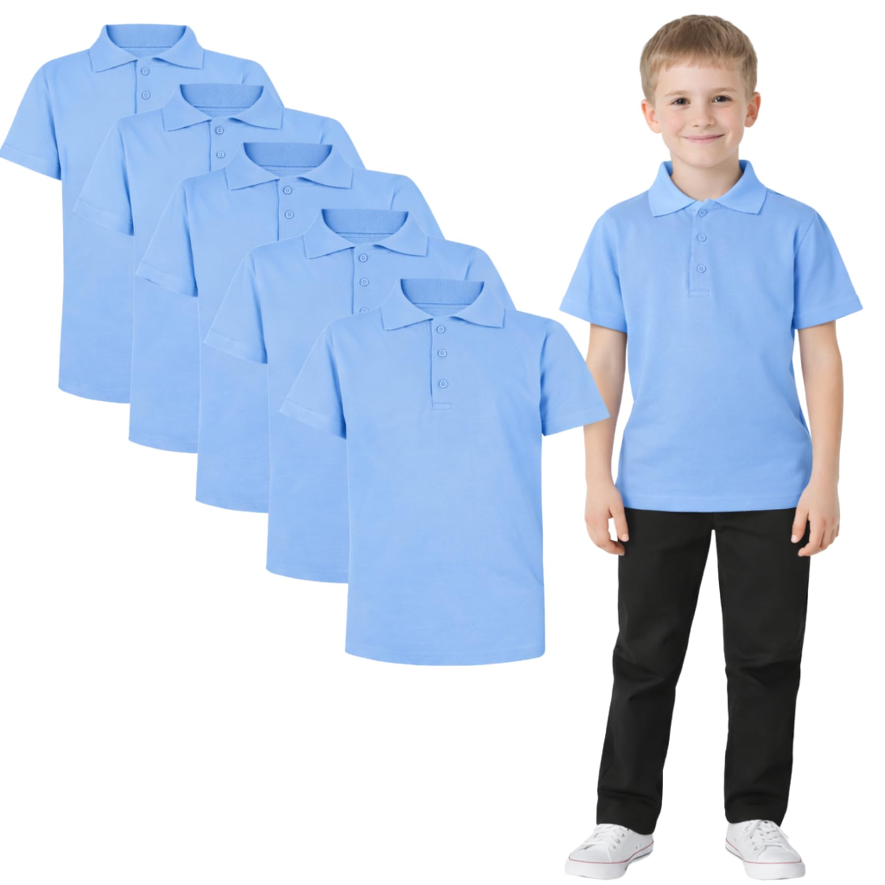A2Z 4 Kids Niñas Niños Camisetas Polo Plain Verano Camisetas y Camisetas sin Mangas Moda Sensación Suave - PL Polo T Shirt Sky Blue 5 Pack 11-12