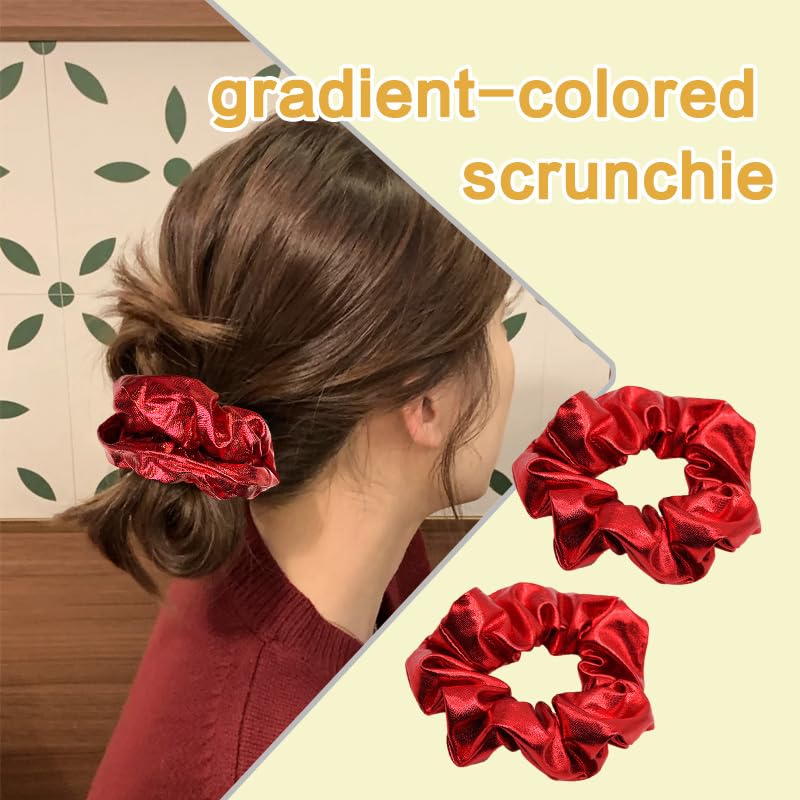 Wide Red Hair Scrunchie for Women Girls Wide Leather Hair Tie for Thick Fine Hair Red Leather Hair Accessories for Christmas Party Plain Soft Hair Bobbles for Short Long Hair Christmas Gifts - Image 3