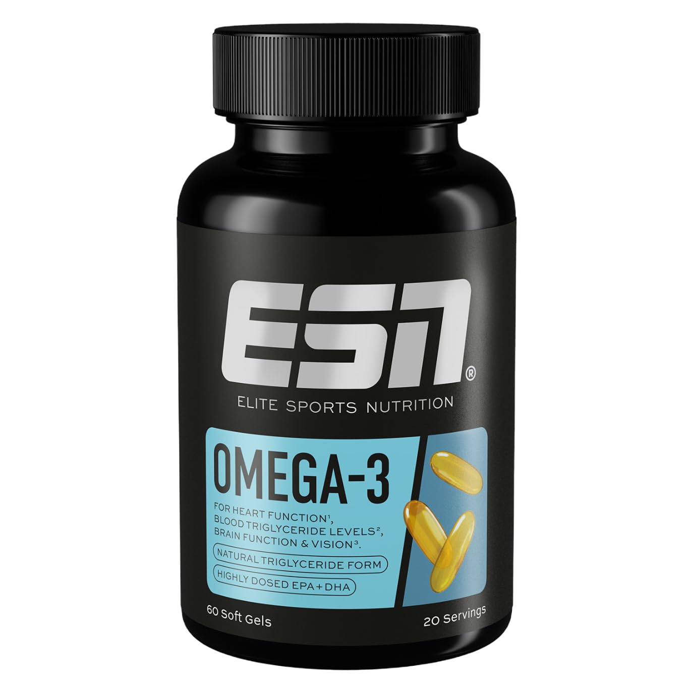 ESN Super Omega 3 Capsules, 60 Soft Gels, 20 Servings - High Dose EPA and DHA - Made in Germany, Laboratory Tested