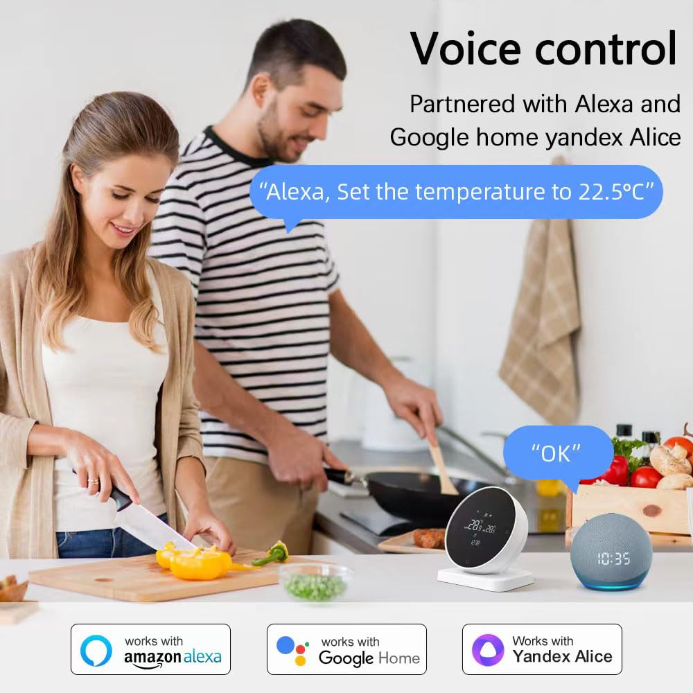R7 Elektrischer Thermostat – WiFi Wireless LAN Innenthermostat, Programmierbarer Smart Thermostat mit Sprachsteuerung, Kompatibel mit Alexa und Google Assistant