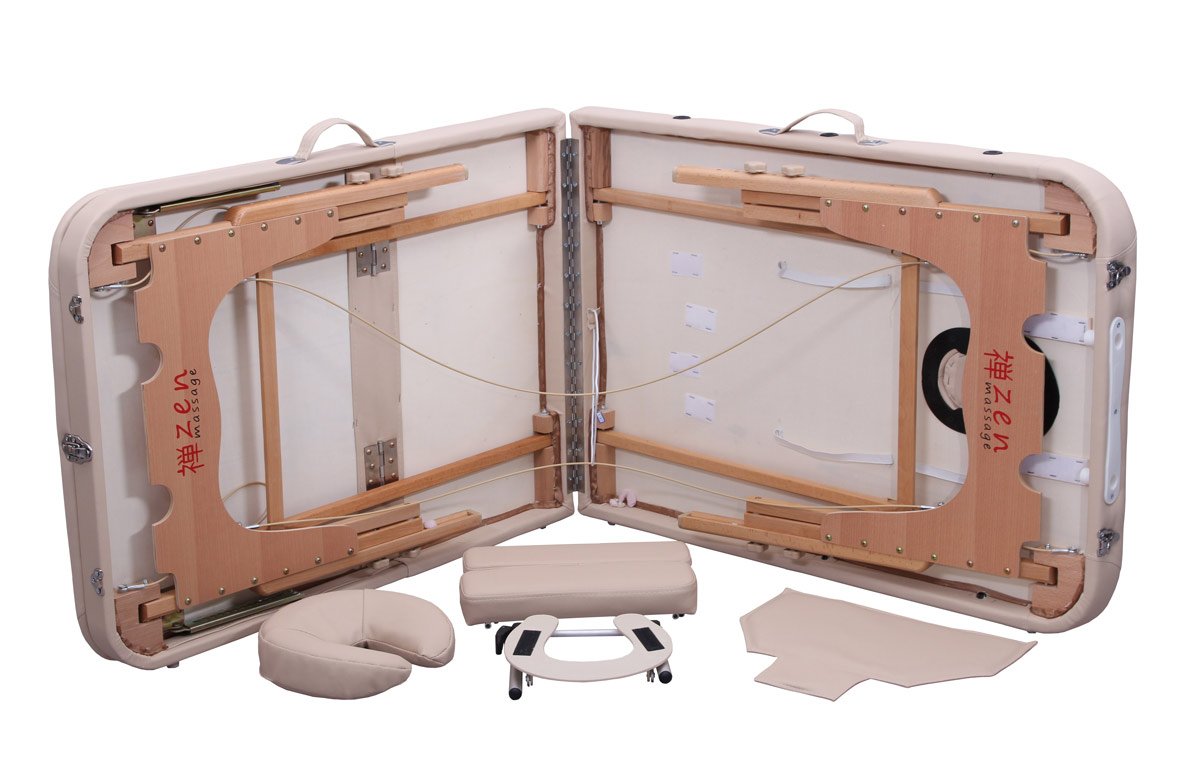 Zen — Table de Massage Pliante Mobile PhysioTop & réglable en Hauteur — Tables Massage en Bois Massif avec Appui-tête Ergonomique, Dossier réglable, accoudoirs Amovibles — Tables de Massage Créme