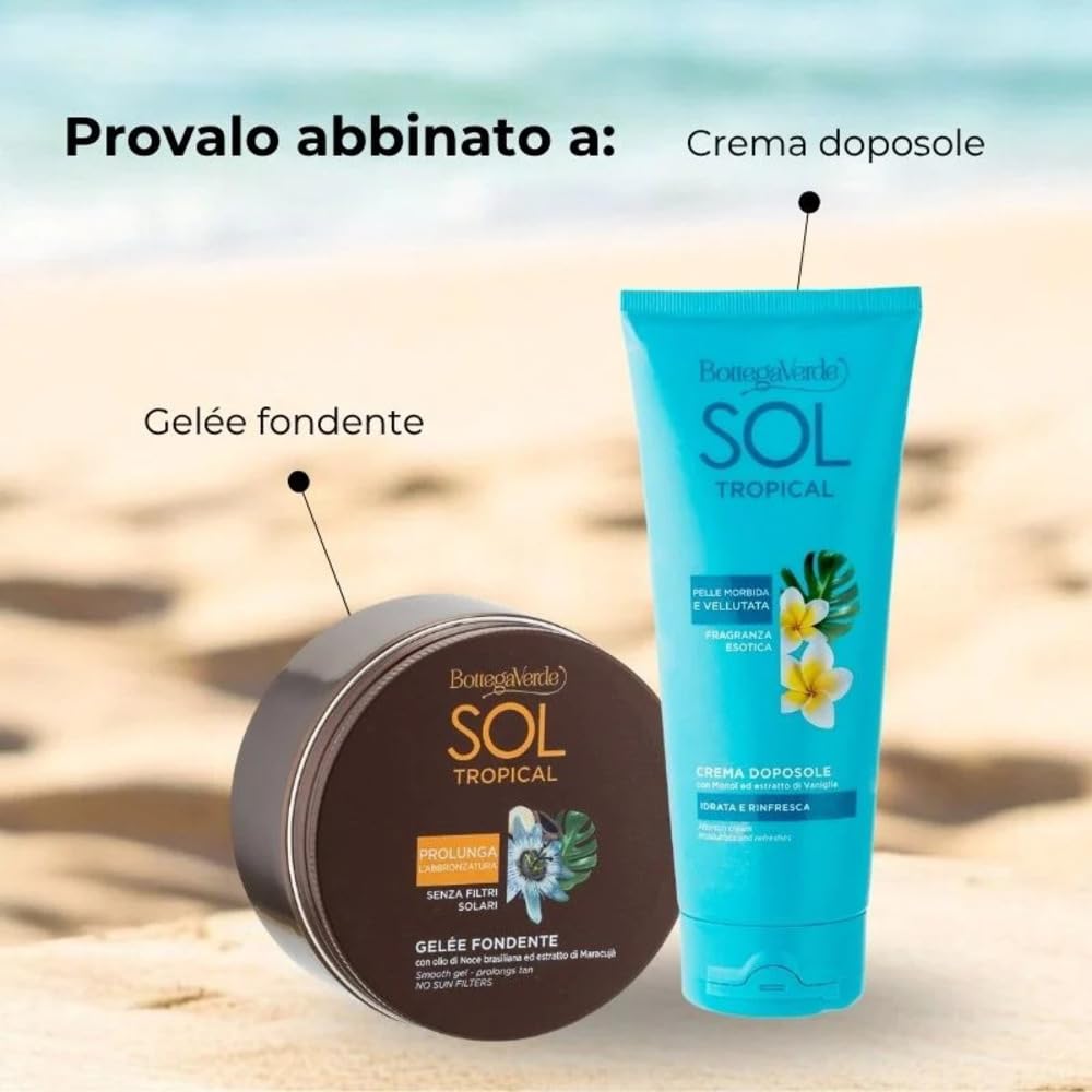 Bottega Verde - SOL Tropical, Crema Doposole Corpo, 200 ml, Idrata, Rinfresca e Prolunga l’Abbronzatura, con Monoï ed Estratto di Vaniglia, Nutriente, Pelle Morbida e Profumata