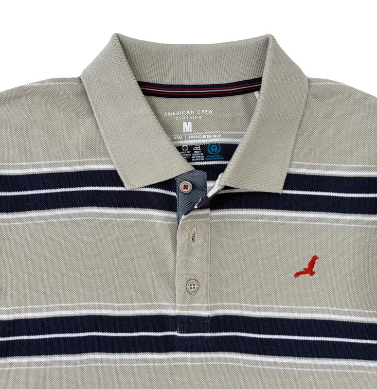 Image of AMERICAN CREW CottonPoly Striped Polo T-Shirt for Men (AC702)