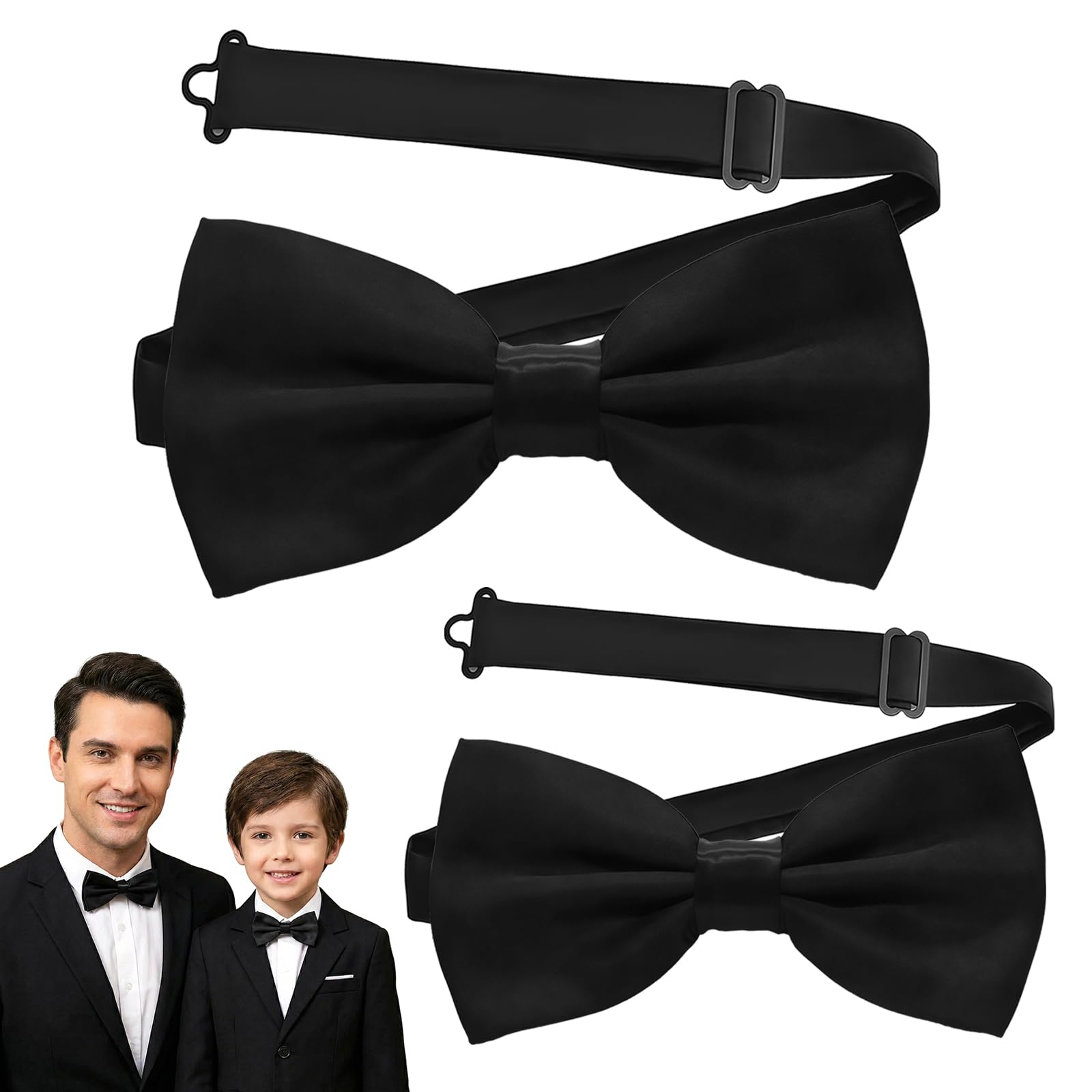 GMBANK 2pcs Bow Ties Set (1 Adult + 1 Kids), Black Formal Pre-Tied Bowtie, Adjustable Neck Bow Tie for Father-Son, Weddings, Family Gatherings, Business Meetings