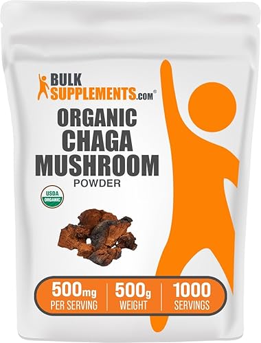 BulkSupplements. com Organic Chaga Champiñones en polvo Suplemento de hongos Chaga, suplemento superalimenticio Vegano y sin gluten, 500 mg por