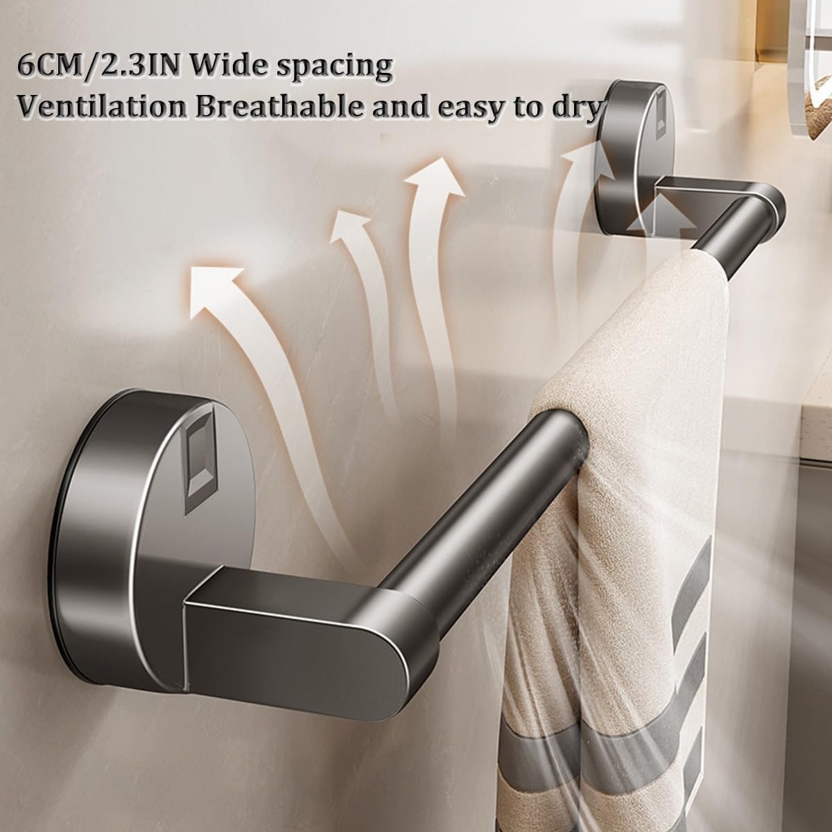 Genérico Toallero De Aluminio Espacial, Ventosa Resistente, Sin Taladrar, | Espacio Entre Separadores De 40 Cm Para Un Secado Rápido, Apto Para Baños Y Cocinas ( Color 30 cm / 11.8 in)