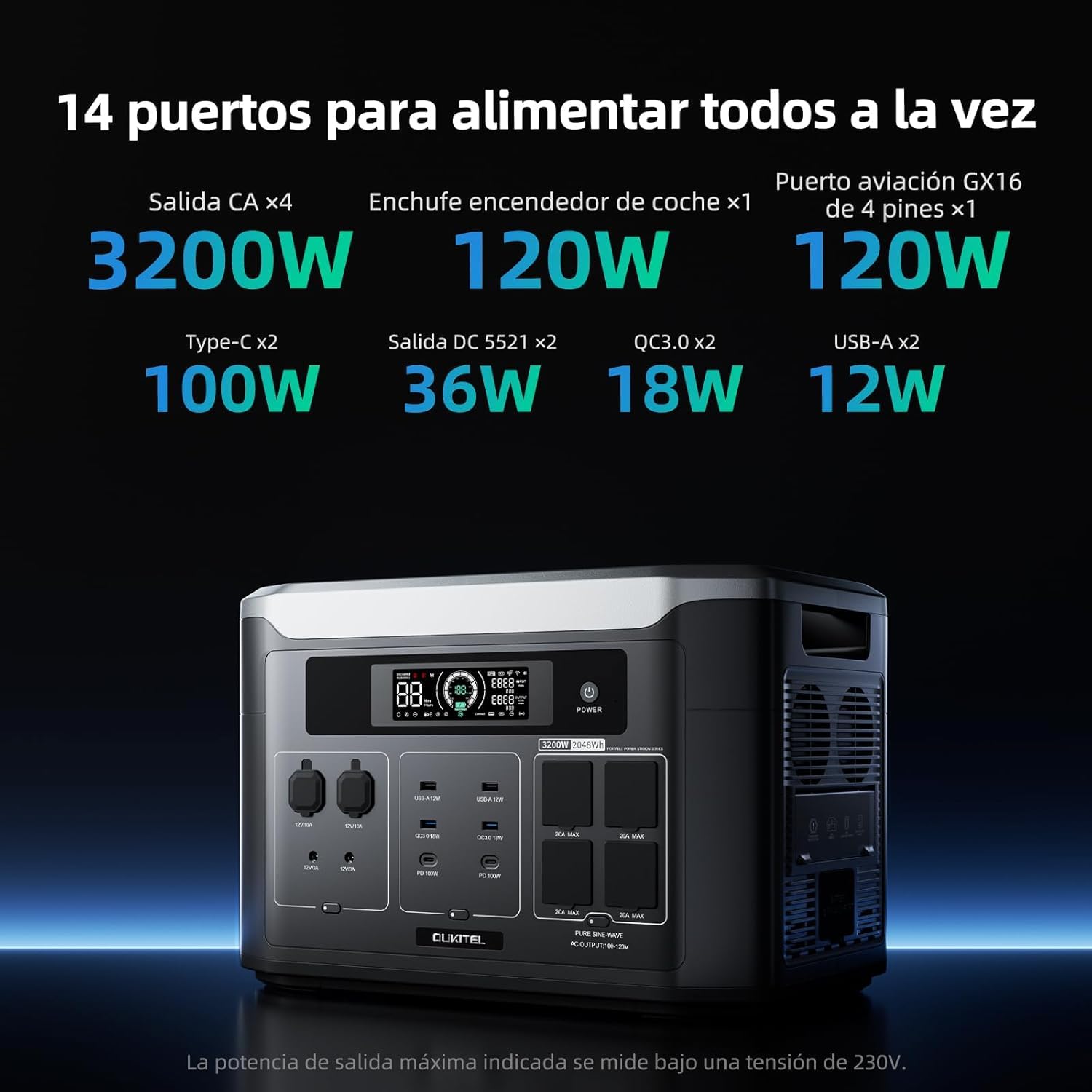 OUKITEL BP3000 3200W(6400W Pico) Estación de Energía Portátil, Carga del 80% en 1,5 Horas, 2048Wh Batería LiFePO4, Ampliable a 16 kWh, Generador Solar para Camping, Uso Doméstico y Emergencias