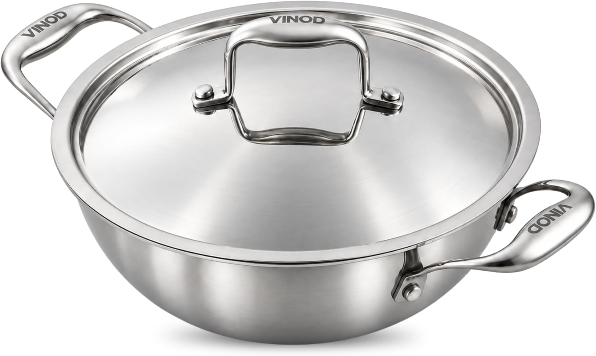Platinum Triply Stainless Steel Kadai/Cooking Pot/Wok with SS lid 1.8 Litre(22 cm)|2.5mm Thick|Sturdy Riveted Side Handles| Induction & Gas Stove Friendly|SAS Metal