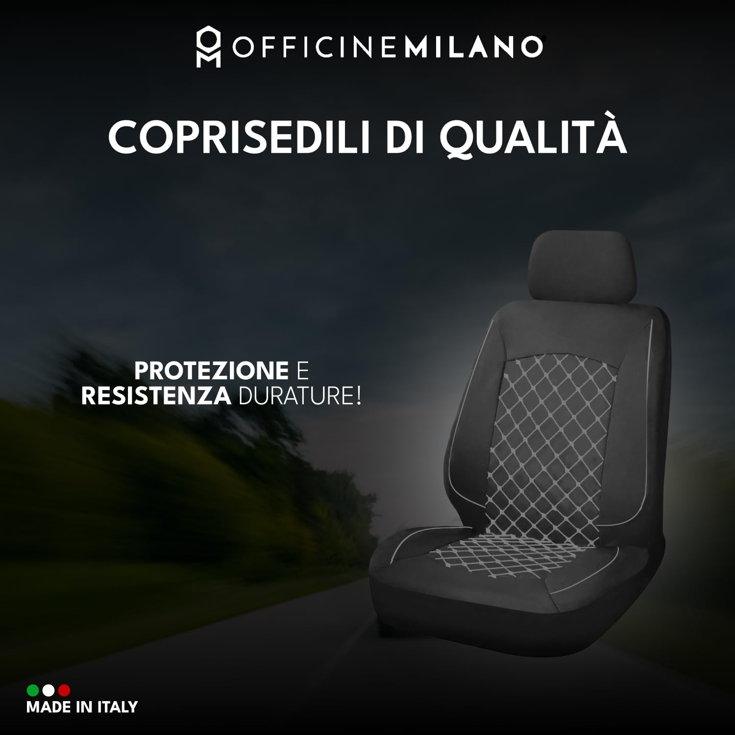 OFFICINE MILANO Coprisedili Auto Universali 11 Pezzi Antiscivolo Elasticizzato Trapuntato Poliestere