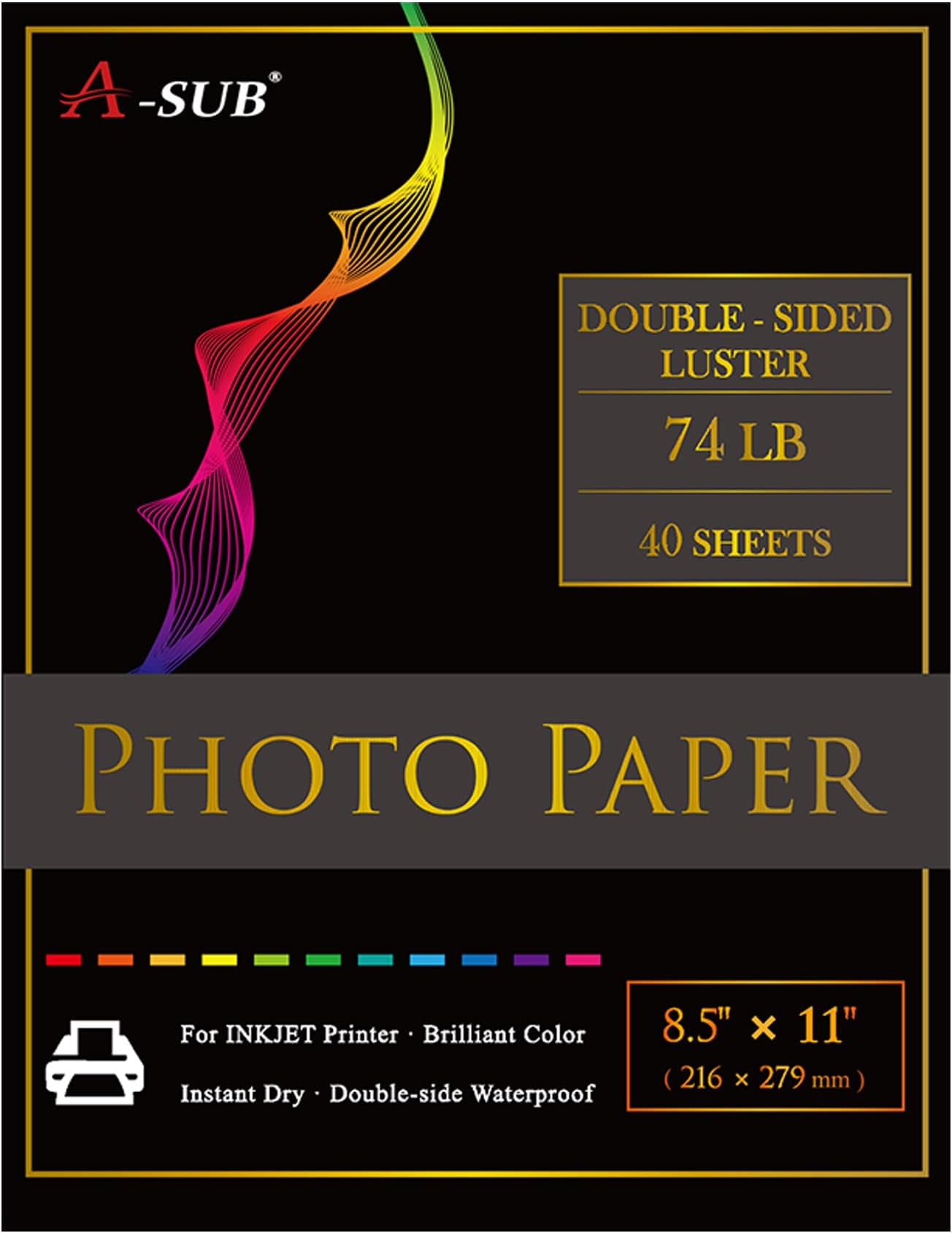 A-SUB Premium Double Sided Photo Paper Luster 8.5 x 11 Inch 74lb for Inkjet Printers 40 Sheets