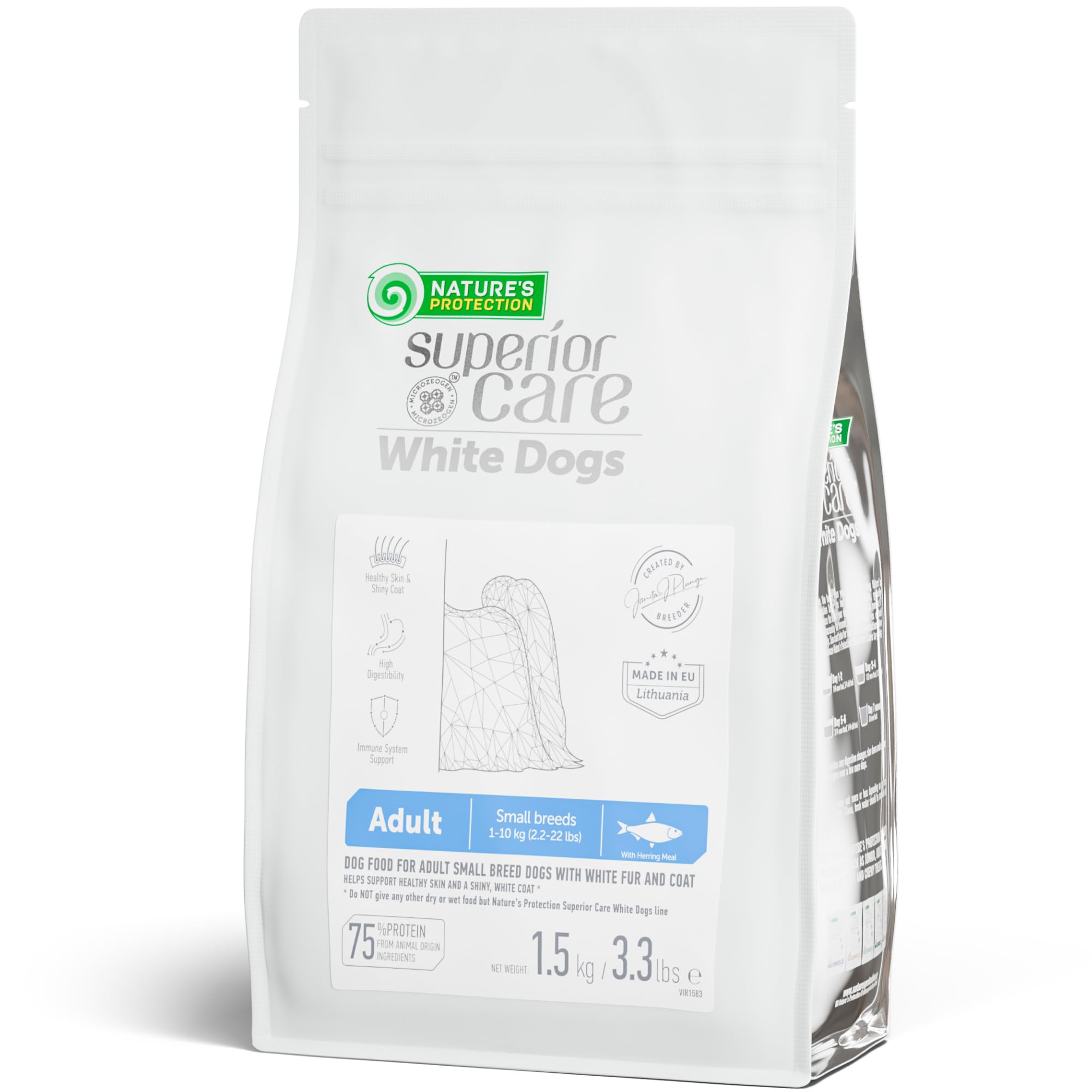 Nature's Protection Grain Free Dry Dog Food for Small Breed - High Protein Tear Stain Formula - Small Kibble for Adult Dogs with Light Fur (Superior Care - Herring, 3.3 lb)