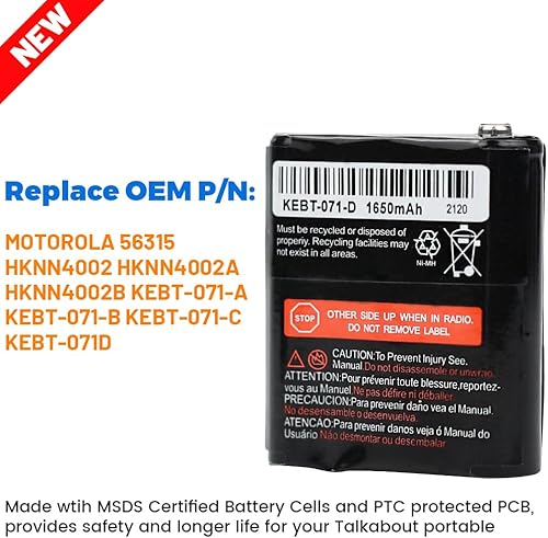 Miniatura 3 de Paquete de 2 baterías recargables de radio bidireccional 3.6V 1650mAh para Talkabout Motorola 53615 KEBT-071A KEBT-071-B KEBT-071-C KEBT-071-D