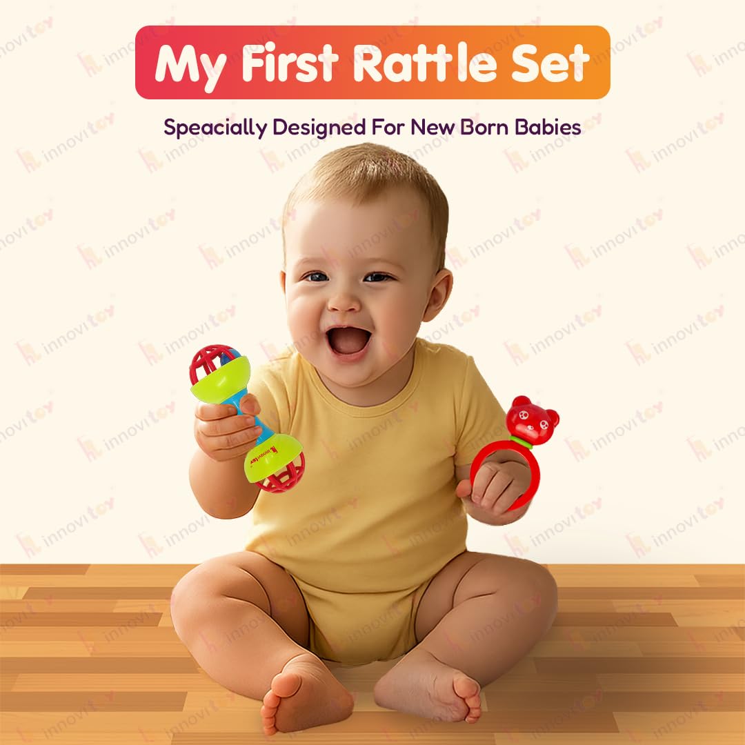 Innovitoy 7 Pcs Premium Baby Rattle & Teether Set | Non-Toxic, Safe Toy Gift Pack for Newborn & Infants 0-12 Months | Soft Sound with Fun Colors 2
