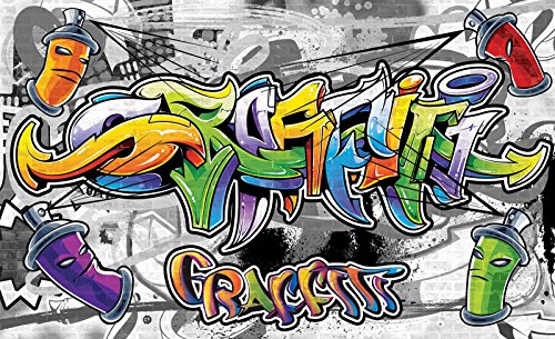ForWALL AMF20198_VEN Graffiti - Papel pintado para pared, diseño de graffiti, vellón, gris, amarillo y azul., V8 (368cm. x 254cm.)