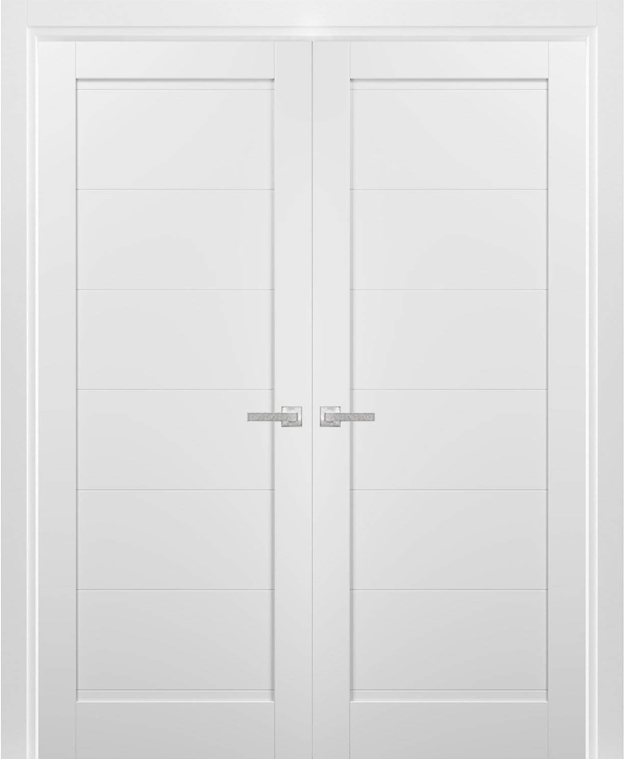 SARTODOORS Quadro 4115 | Double Swing Interior French Doors with Glass, MDF, Hardware Included, 60x80, White, Modern