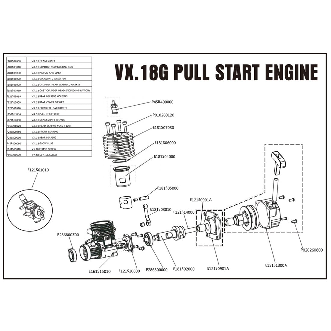Motor RC de 2,95 cm³, 2 tiempos, arranque por cable, para maquetas 1:10