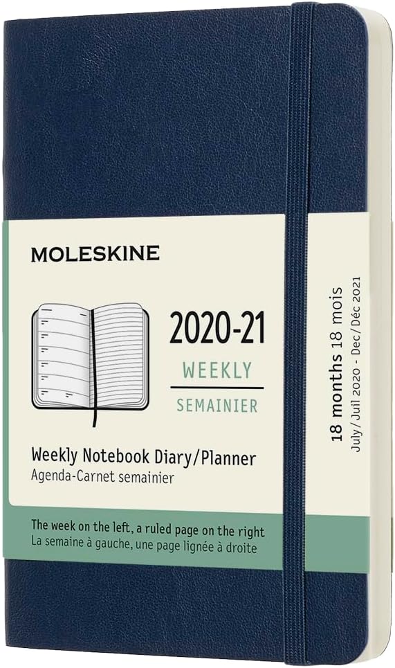Moleskine 18 Month 2020-2021 Weekly Planner, Soft Cover, Large (5" x 8.25") Black