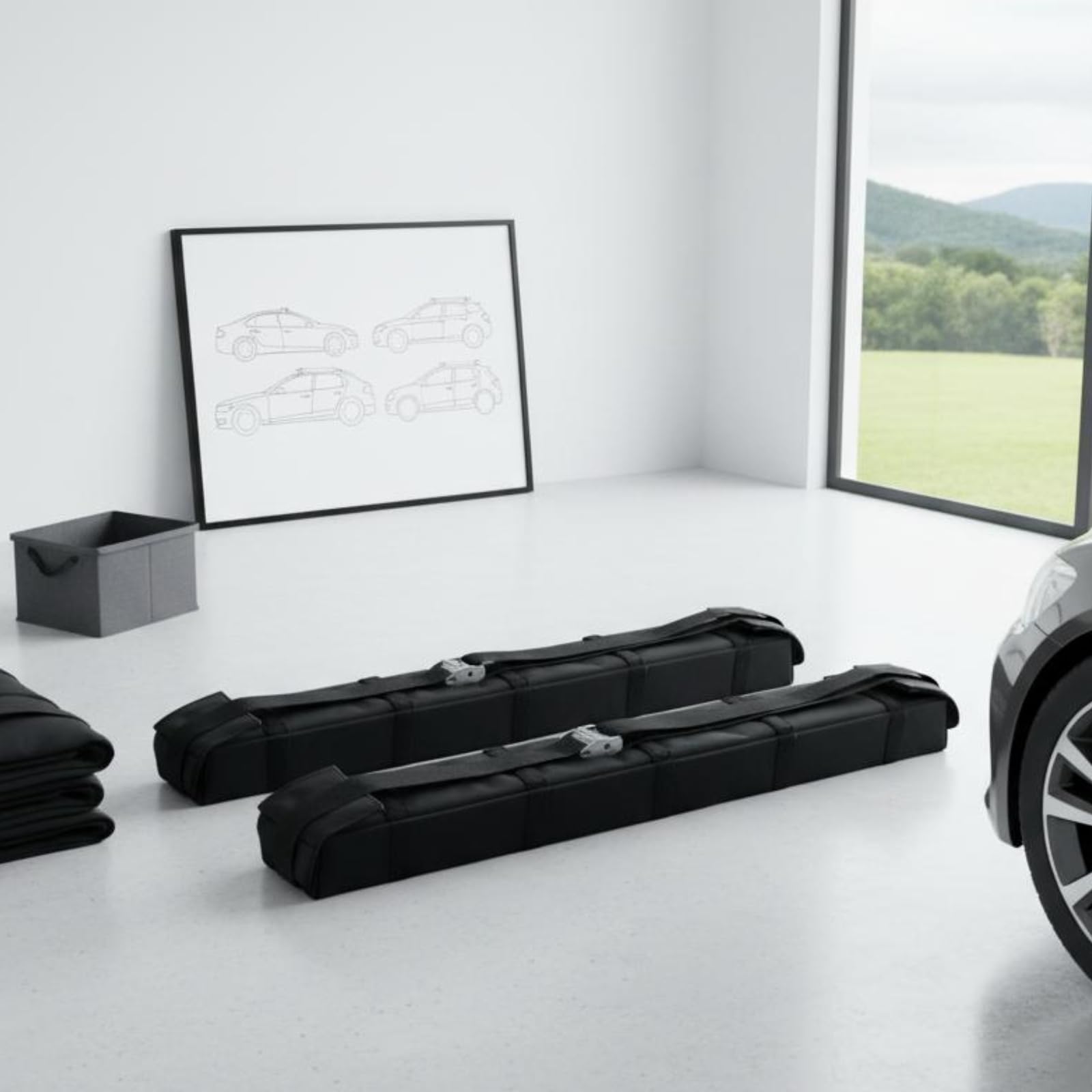 2 Stück Soft Dachträger Faltbarer Dachpolster Dachgepäckträger Dachpolsterauflage mit Oxfordstoff Und Stoßabsorbierender Einlage für Surfbrett Kajak Transport für Pendeln Kurztrips Freizeit