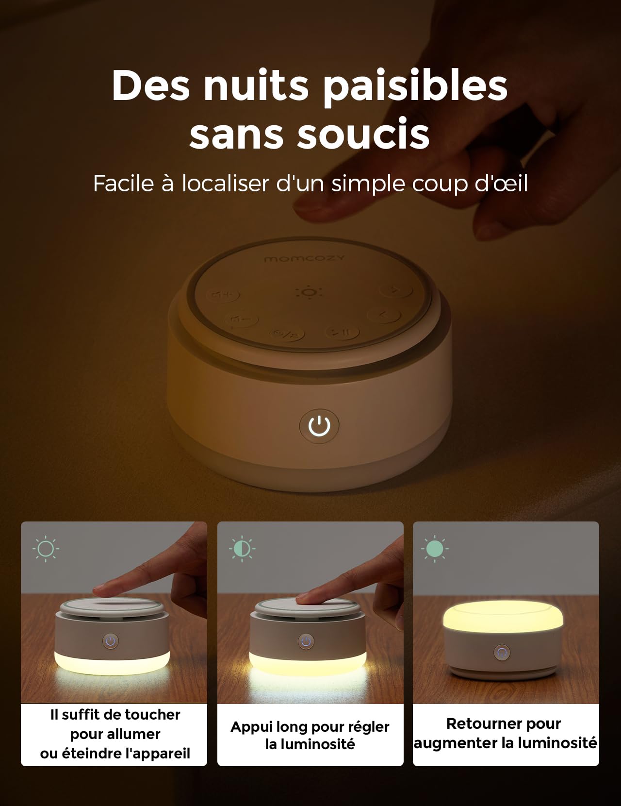 Momcozy Machine à Bruit pour Bébé - 20 sons Apaisants et Lumière Tactile, Portable, Bruit Blanc pour Enfants et Adultes, Minuterie de Sommeil et Rappel | Compagnon de Voyage Idéal (Jaune)