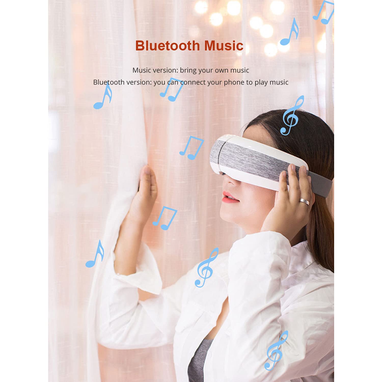 masażer do oczu inteligentny elektryczny aparat do masażu oczu, 4 tryby kompresji maska termiczna ładowalna przenośna muzyka Bluetooth (szary)