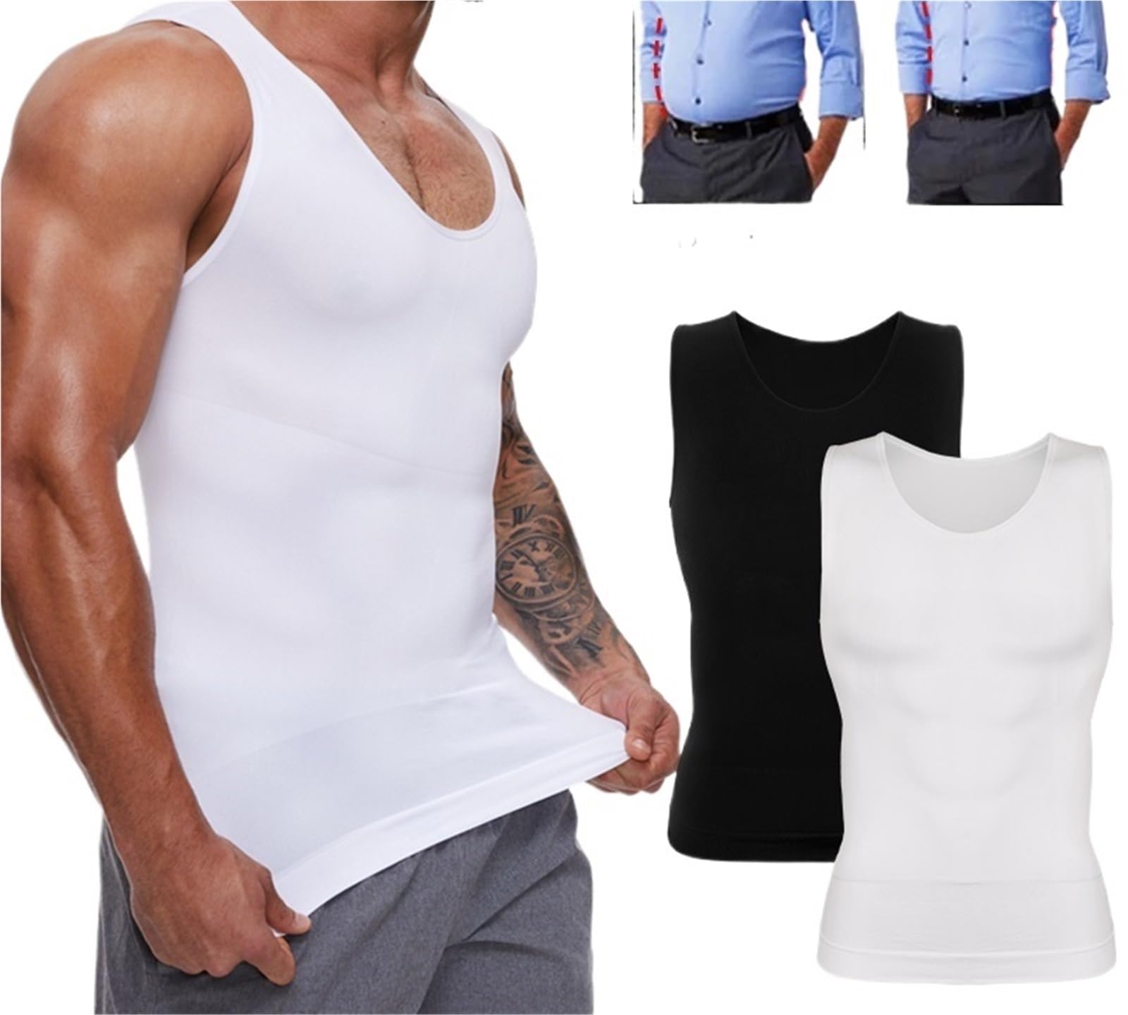 CMBSSTFC Koszulka w kształcie męskiej wyszczuplającej koszulki kompresyjnej ciała podkoszulek bielizna modelująca płaski brzuch Fitness koszulki do ćwiczeń brzuch wąska kamizelka