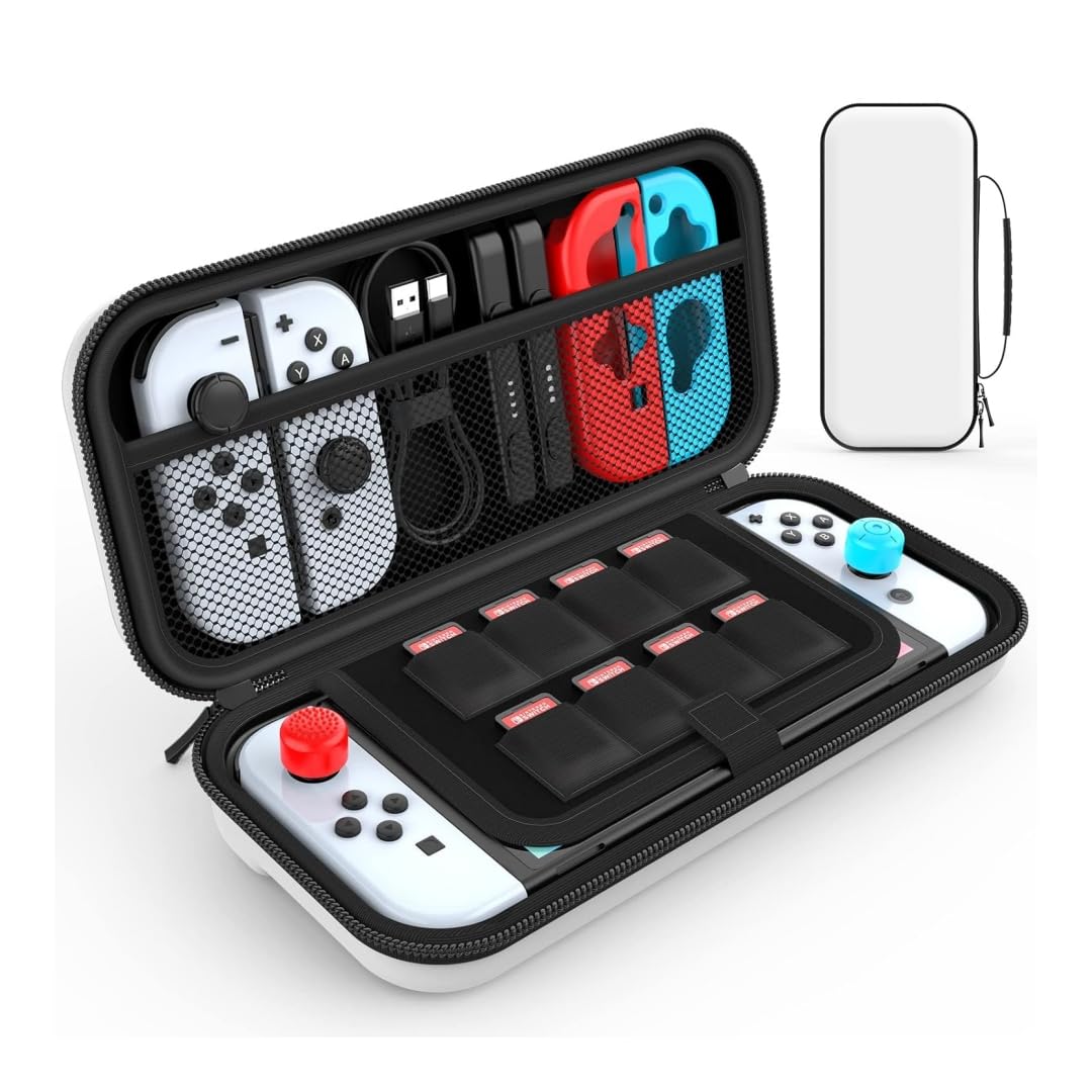 ABIN Nintendo Switch Carrying Case【Shockproof & Waterproof】 Hard Shell Nintendo Switch Travel Case for Console Joy-Cons Game Cards Cables etc Fit for Nintendo Switch/OLED/Lite (White)