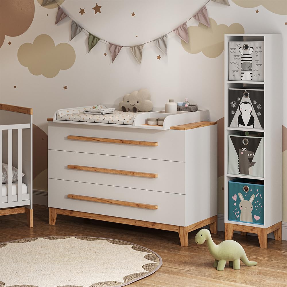 VitaliSpa Scaffale per bambini Malia, Bianco/Artisan, 35.2 x 159.5 cm, adatto per la conservazione di libri e giocattoli