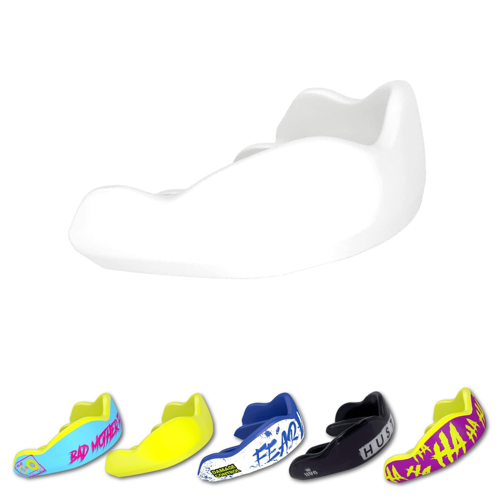DAMAGE CONTROL High-Impact Mouth Guard – Sports Mouthguard for Boxing, Football, Hockey, Lacrosse & Basketball, Protects Teeth & Jaw, Protective Mouthpiece for Adults & Youth (Youth, White)