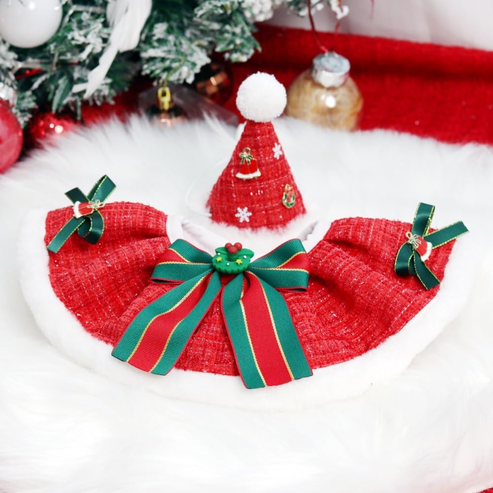 BT Bear 2 PCS Christmas Pet Collar with Christmas Hat Set,Dog Christmas Collar Puppy Cat Christmas Costume Pet Holiday Dress Up for Cats Small Dogs,Red S - Image 3