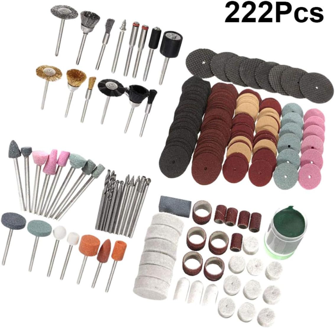 222pcs Electric Grinding Tools Set Accessories with Wool Polishing Pad and Grinding Needle for Stainless Steel and Chrome, for Micro-electronic Devices and Other Industries