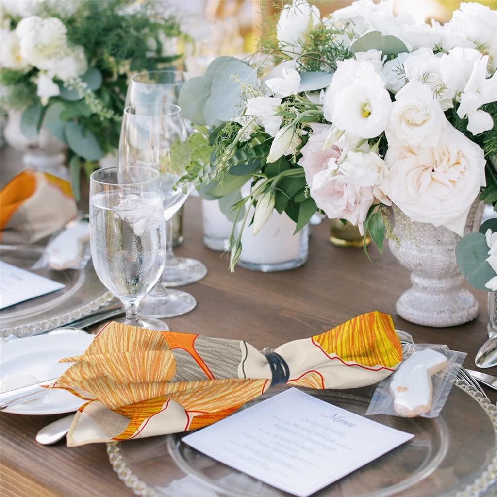Retro Floral Ginkgo Biloba Cloth Napkins Set Birthday Banquet Wedding Decor Restaurant Supplies Table(4pcs)