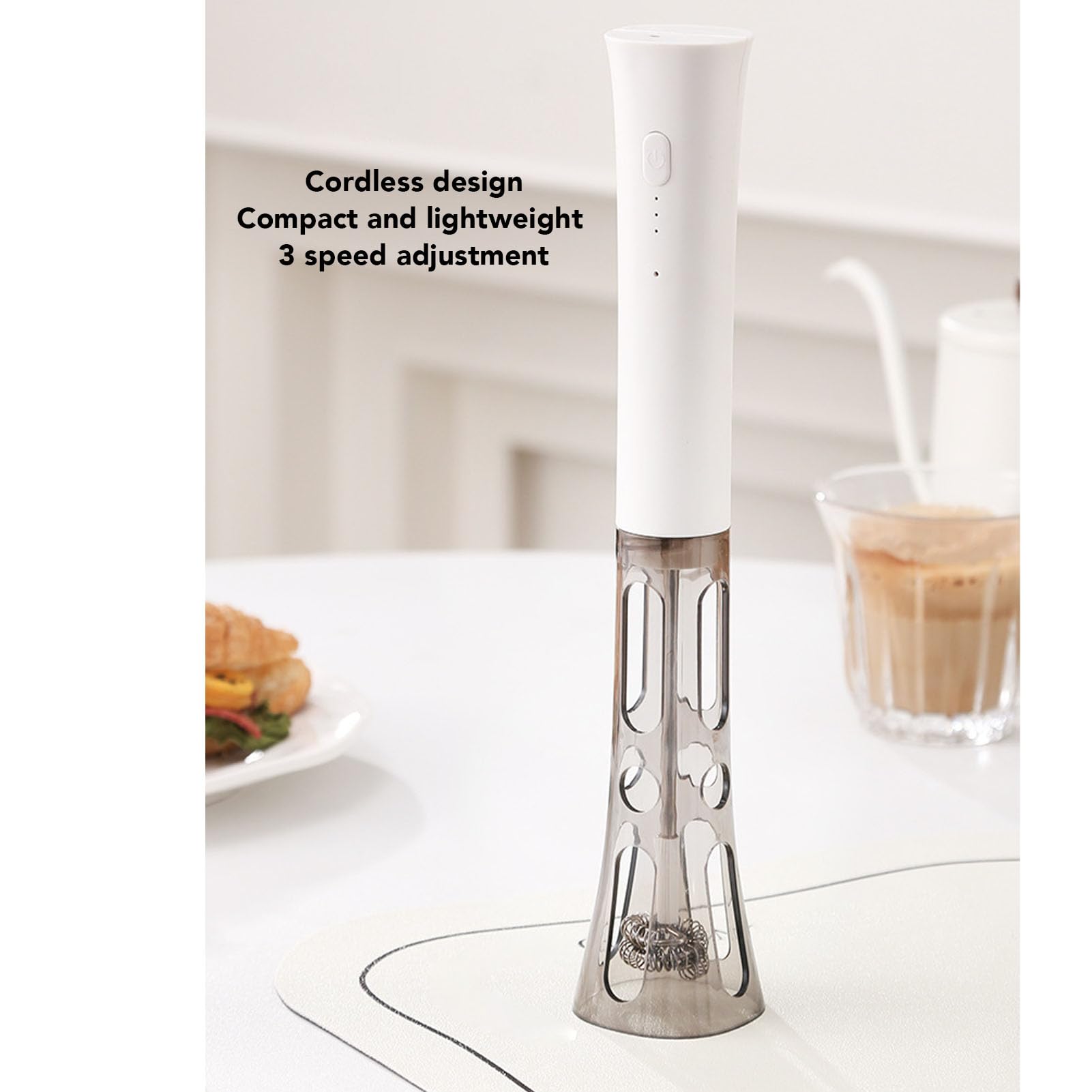 FROTHER Mélangeur à boisson portable 2 en 1, pratique pour nettoyer et stocker le mousseur à lait, avec 2 accessoires de fouet, machine à mousse électrique pour café, matcha, latte