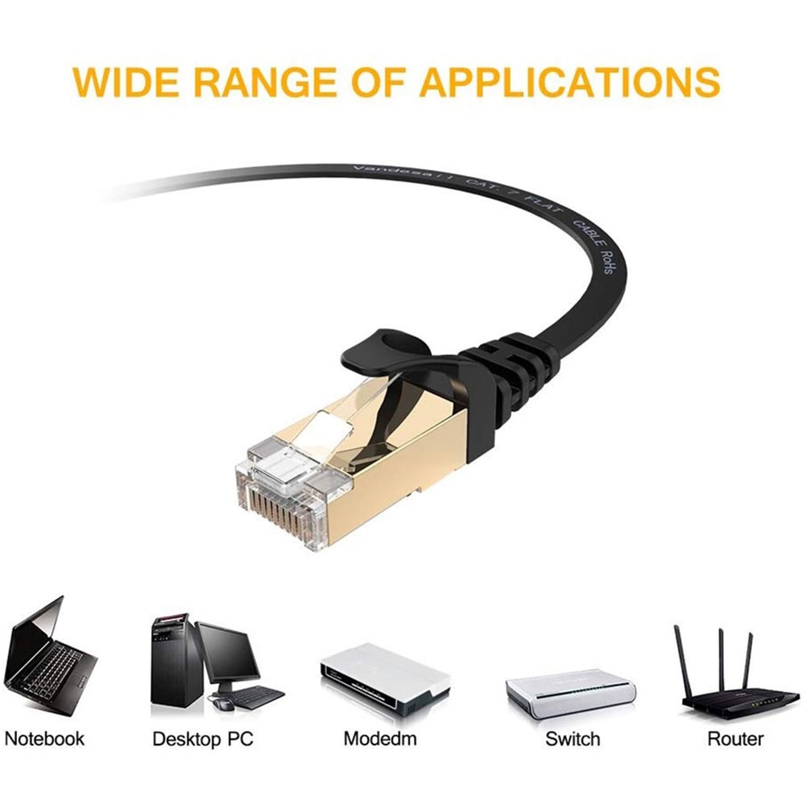 50 m – 1 m kabel Ethernet Cat7, płaski kabel LAN, SFTP, okrągły kabel sieciowy RJ45, kabel internetowy CAT7 do routera, modemu, PC, kabel krosowy PS4 (czarny, 5 m)