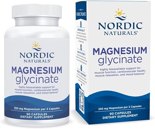 Nordic Naturals Cápsulas vegetarianas de glicinato de magnesio, sin sabor, 90 unidades, 250 mg de magnesio por porción, soporte altamente
