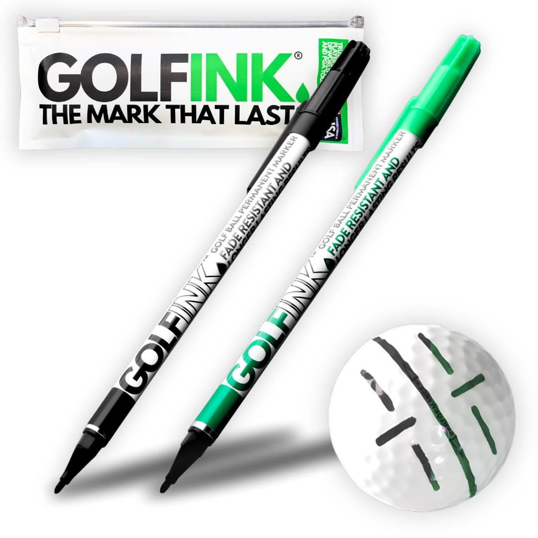 2-Pack GOLFINK Golf Ball Marker Pen - Fade-Resistant Permanent Ink, Valve-Controlled Nib, Durable Aluminum Body (Black) (Black + Green)