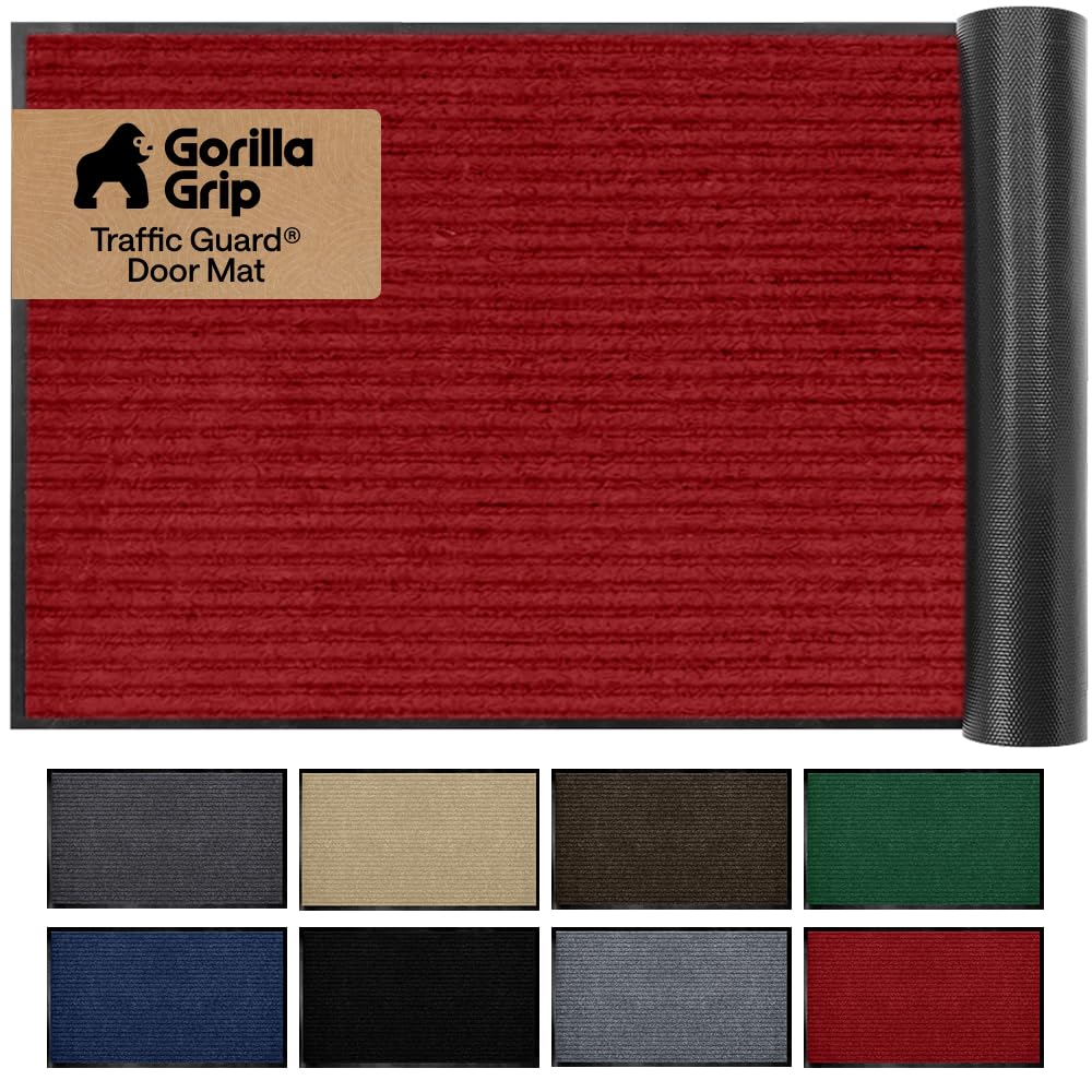 GORILLA GRIP Traffic Guard Indoor Outdoor Heavy Duty Door Mat, 29x17 Red