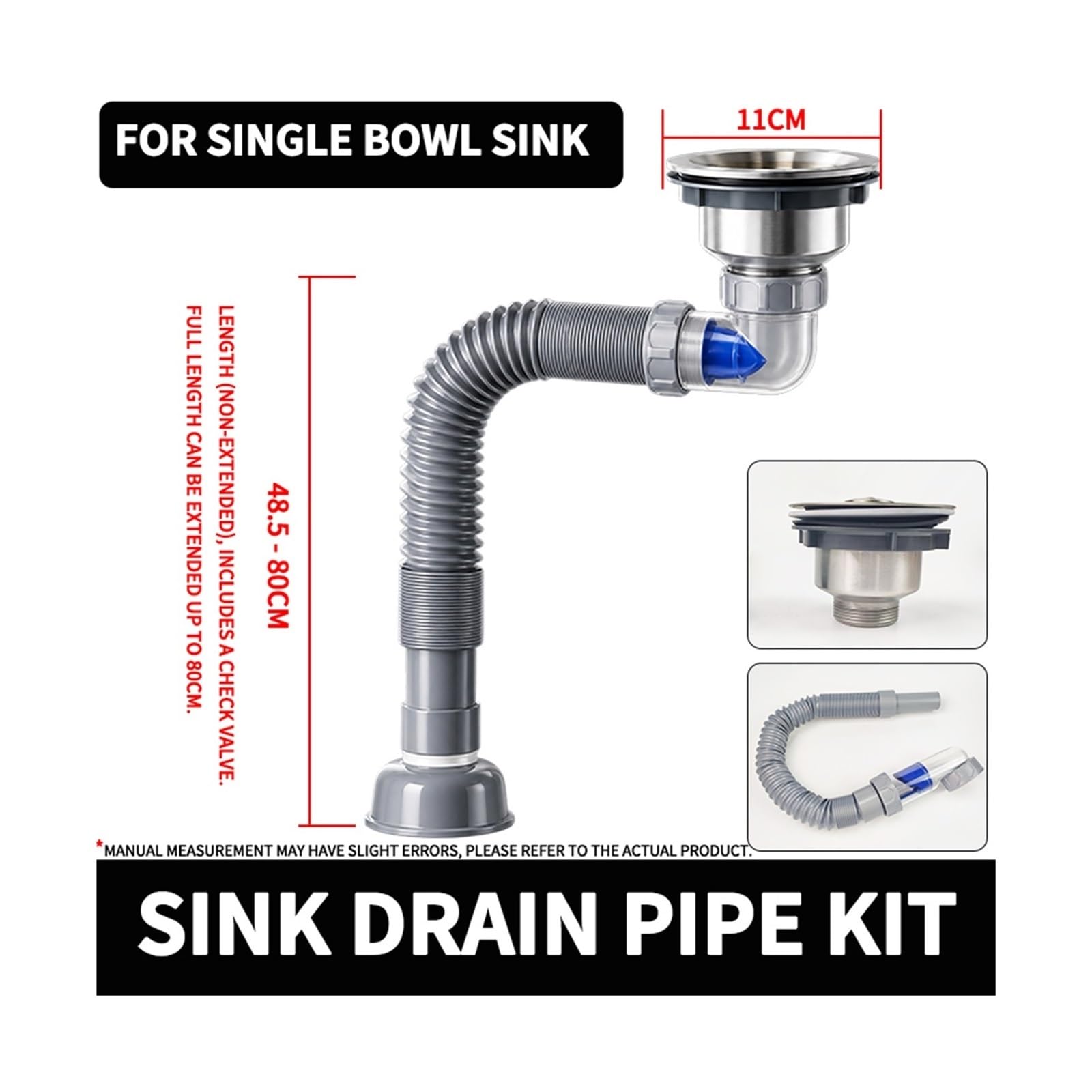 Set filtro lavello tubo estensibile antiintasamento antiodore | Ideale for applicazioni di drenaggio di lavelli a vasca singola, lavelli da cucina e piscine(Sink Drain Pipe Kit)