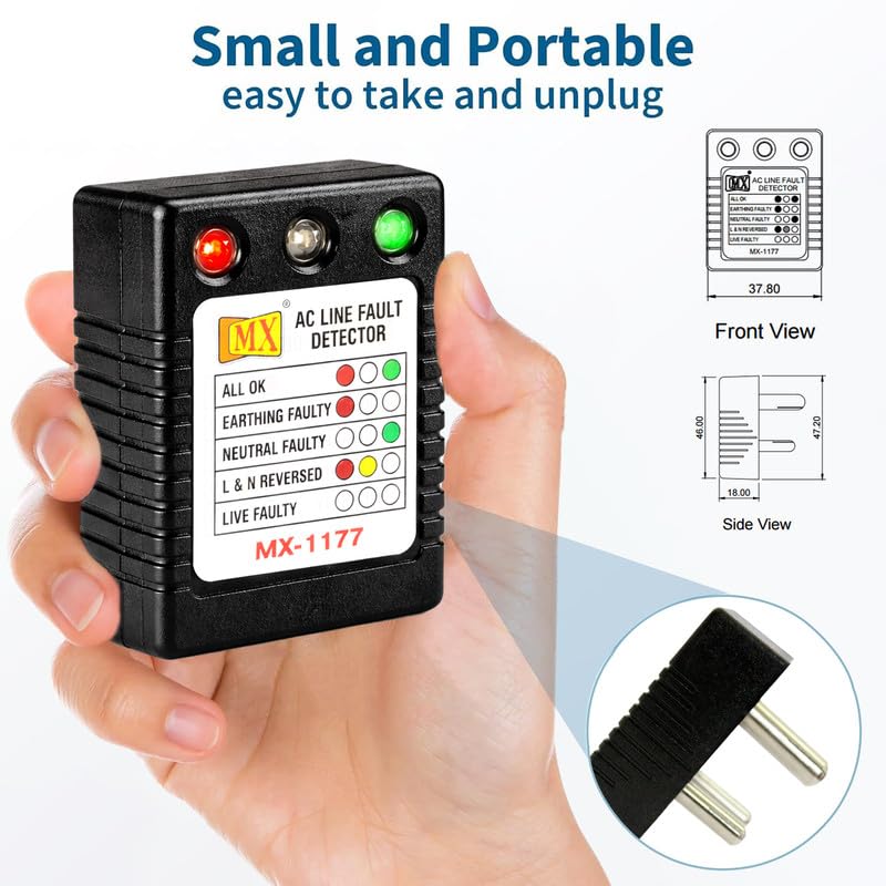 Image of MX ac line fault detector socket tester for electrical work Line Fault Detector with RYG LED Indicator| Detects Earthing line detector connectivity tester electrical socket 5amp