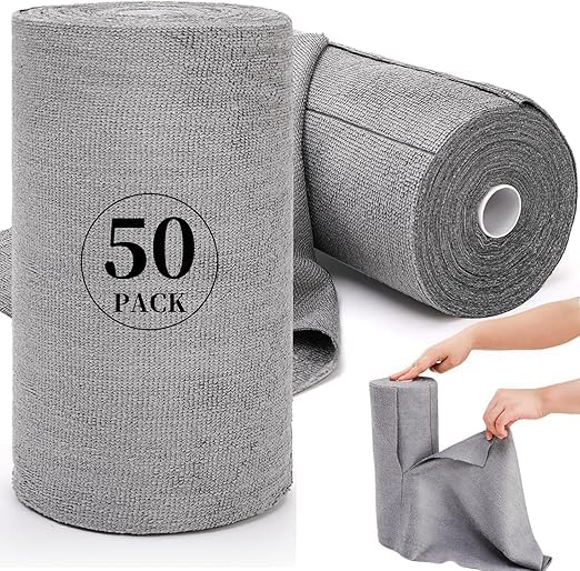 1 Roll, 50 Pack Microfiber Cleaning Cloth Roll 25x25CM - Reusable Tear-Away Towels Washable Super Absorbent Lint Free Cleaning Rags for Kitchen, Car, Garage and Home (Multicolor)