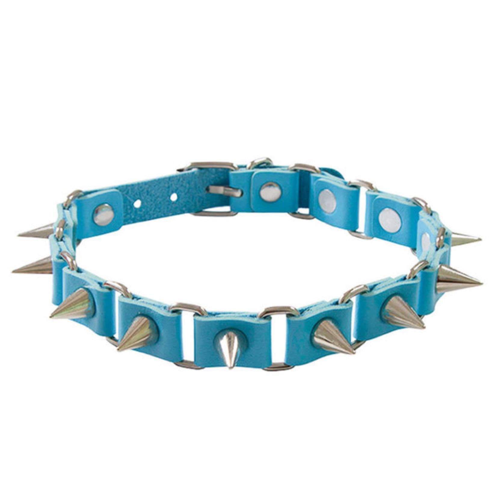 Weiting Women's Sky Blue New Sexy Harajuku Pu Leather Chain Rivet Studded Necklaces Men Punk Neck Gothic Black Red Choker Necklace Cool Collar